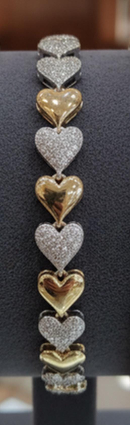 Elegant Two-Tone Heart & Geometric Link Bracelet Set • Shimmering Crystal Stacking
