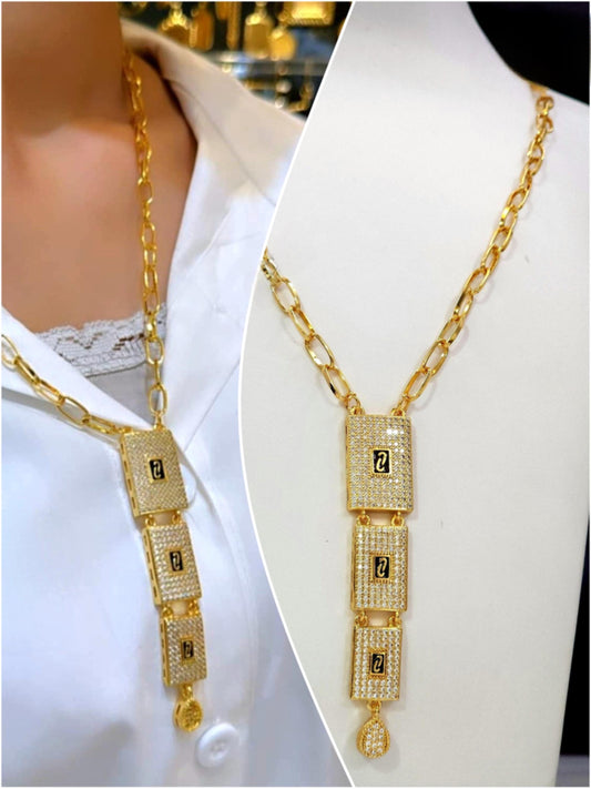 Luxury Gold Plated Rectangle Pendant Necklace