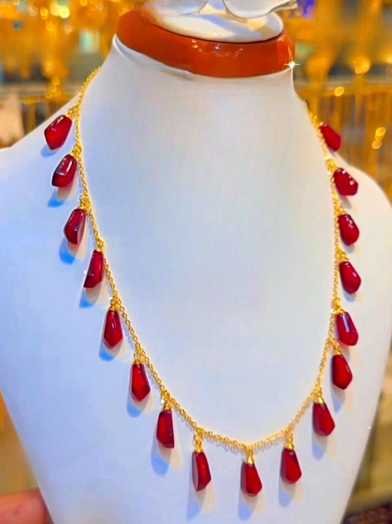 Gold Plated Red Teardrop Jewelry Set Statement