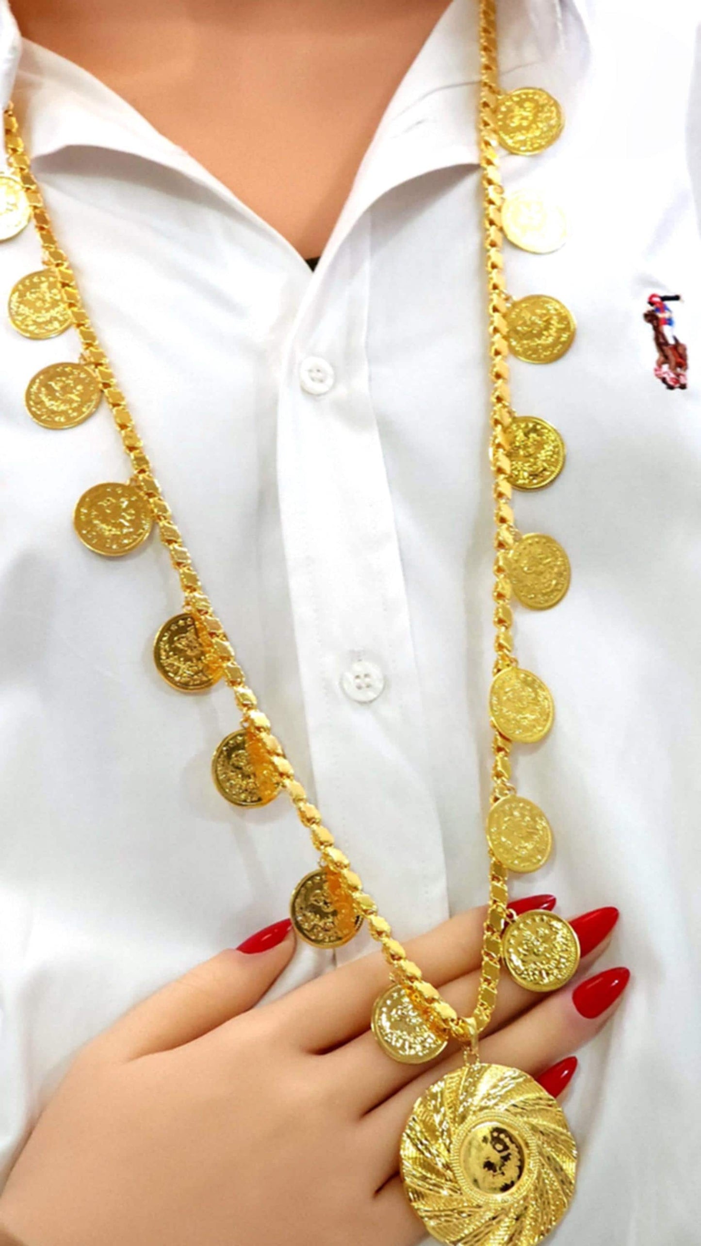 Gold Plated Coin Necklace Statement Medallion Jewelry