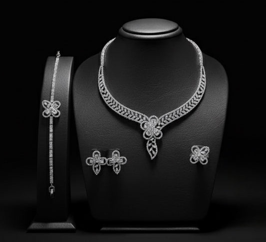 Luxury Silver Clover Jewelry Set Elegant Minimal Wedding Gift