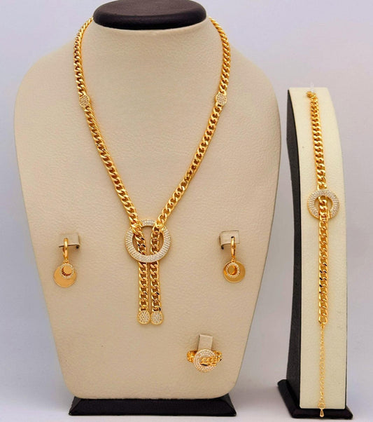 Gold-Plated Arabic Bridal Jewelry Set – Choker Necklace, Earrings, Bracelet & Ring