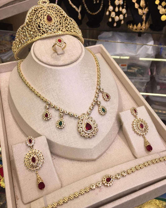 Gold Plated Bridal Crown Jewelry Set Royal Wedding Tiara