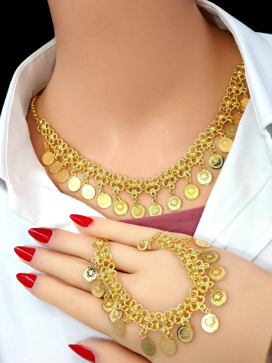 Royal Gold Plated Coin Fringe Jewelry Set