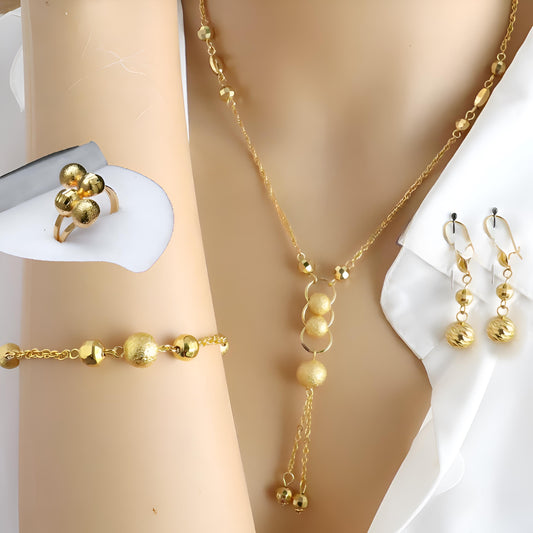 Gold-Plated Beaded Jewelry Set – Necklace, Bracelet, Earrings & Ring