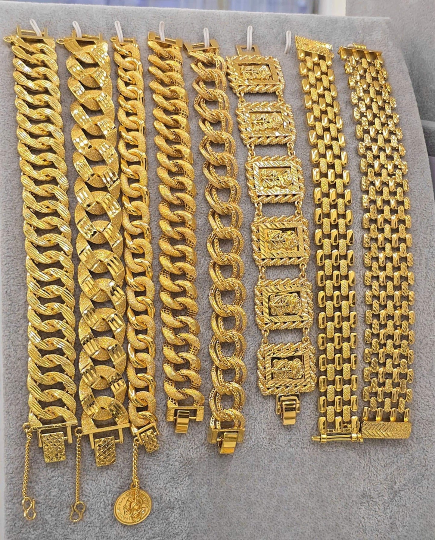 Luxury Gold Plated Chunky Chain Bracelet Textured Link Jewelry