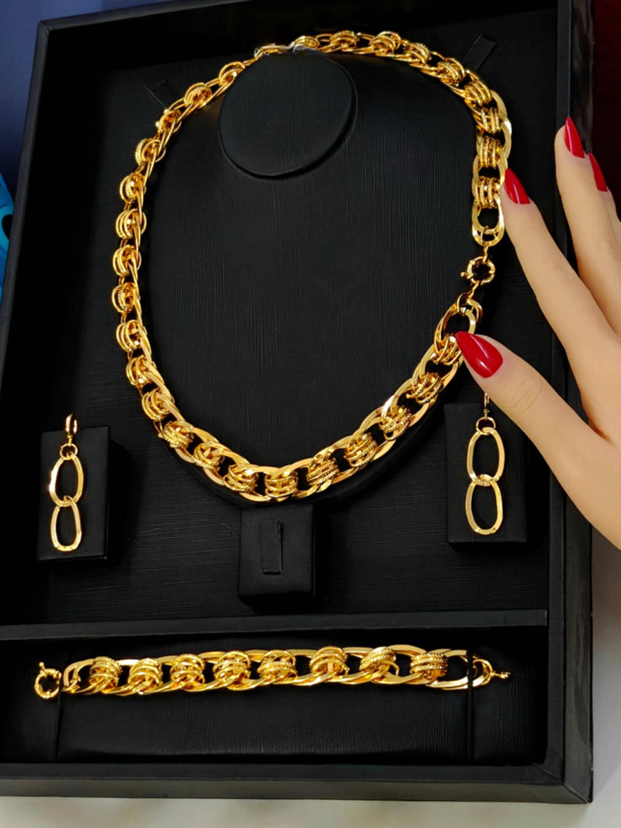 Luxury Gold Plated Cuban Chain Jewelry Set