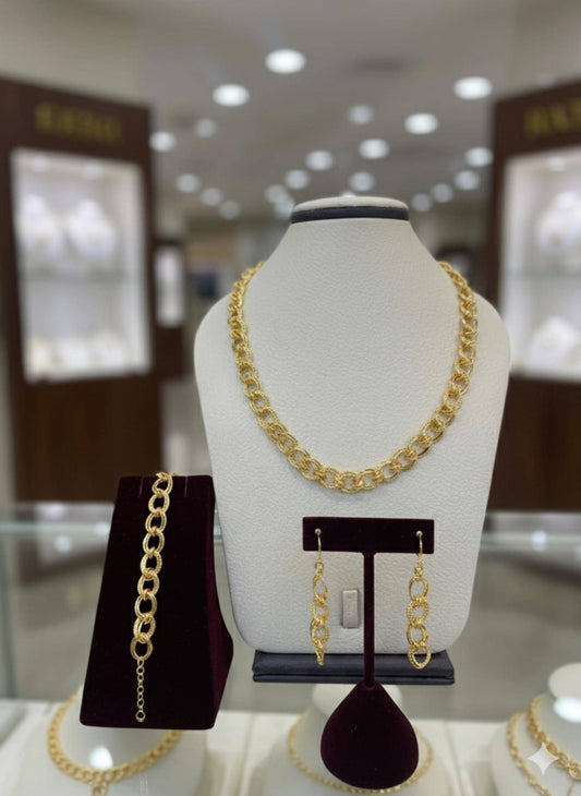 Gold Plated Chain Jewelry Set Chunky Link Necklace Bracelet Earrings