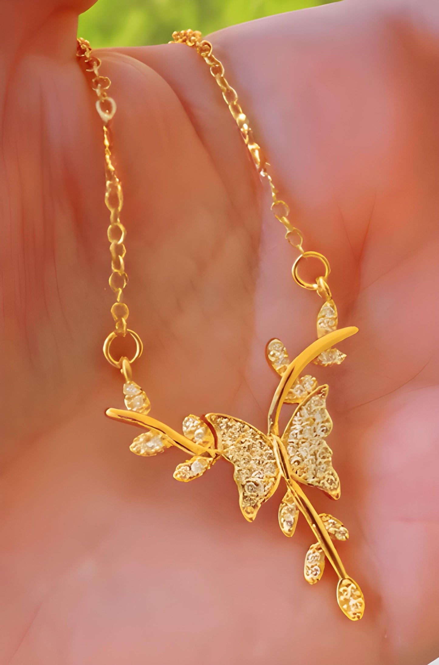 Gold-Plated Crystal Butterfly Jewelry Set: Necklace, Earrings, Bracelet & Ring