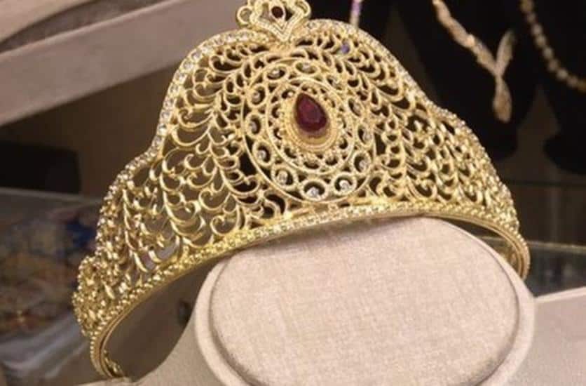 Gold Plated Bridal Crown Jewelry Set Royal Wedding Tiara