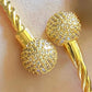 Gold-Plated Crystal Ball Cable Bracelet Set – 2-Piece Sparkling Twisted Bangles