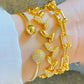 Gold Plated Bracelet Set: Crystal Bangle, Leaf Bracelet, Link Chain