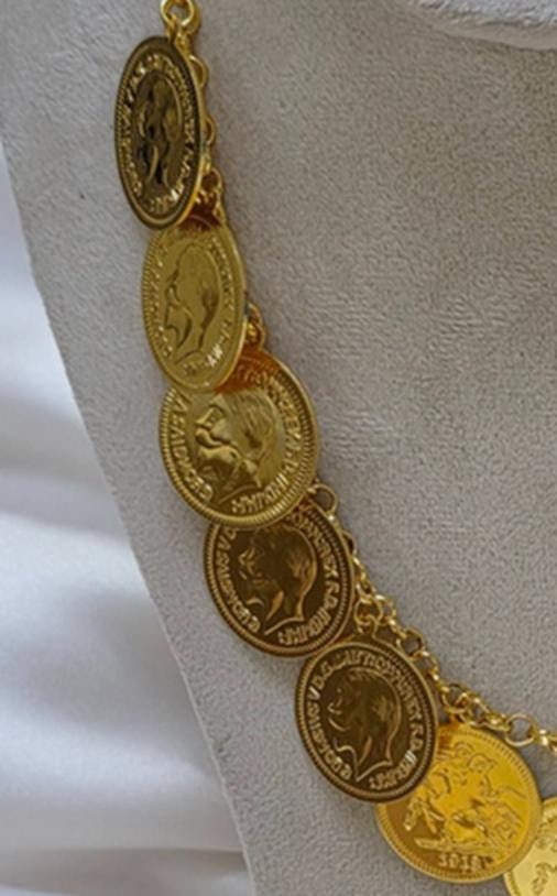 Luxury Gold Plated Coin Necklace Bracelet Set