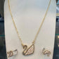 Gold Plated Swan Jewelry Set Crystal Necklace Earrings Ring Elegant Gift