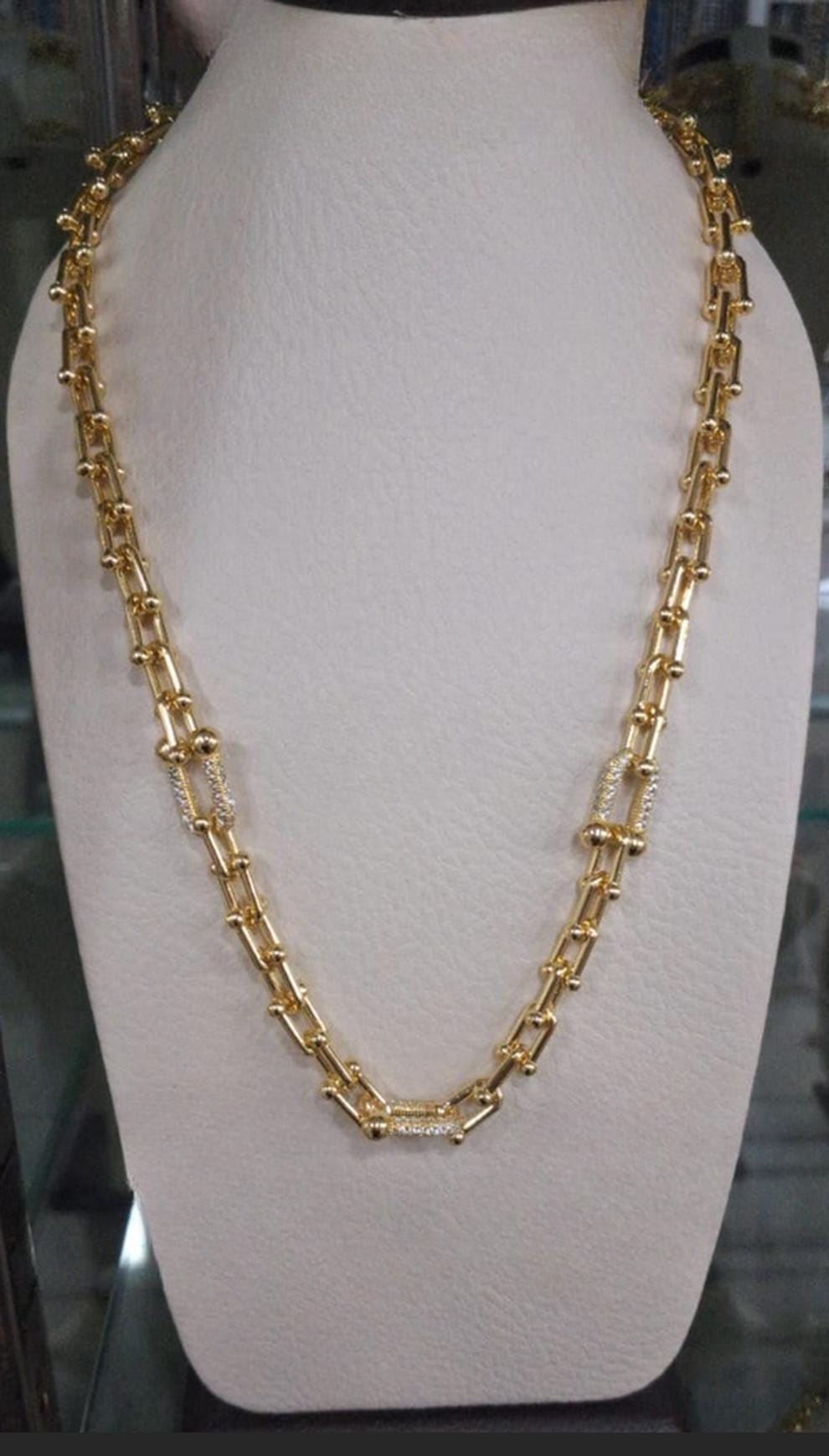 Gold Plated Paperclip Chain Jewelry Set Luxury