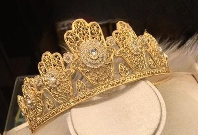 Gold Plated Bridal Crown Jewelry Set Hamsa Wedding Tiara