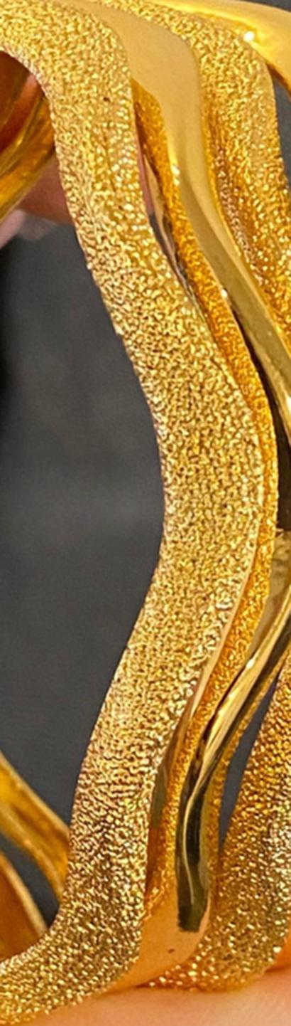 Gold-Plated Wavy Bangle Set – 4-Piece Stackable Textured Bracelets for Women