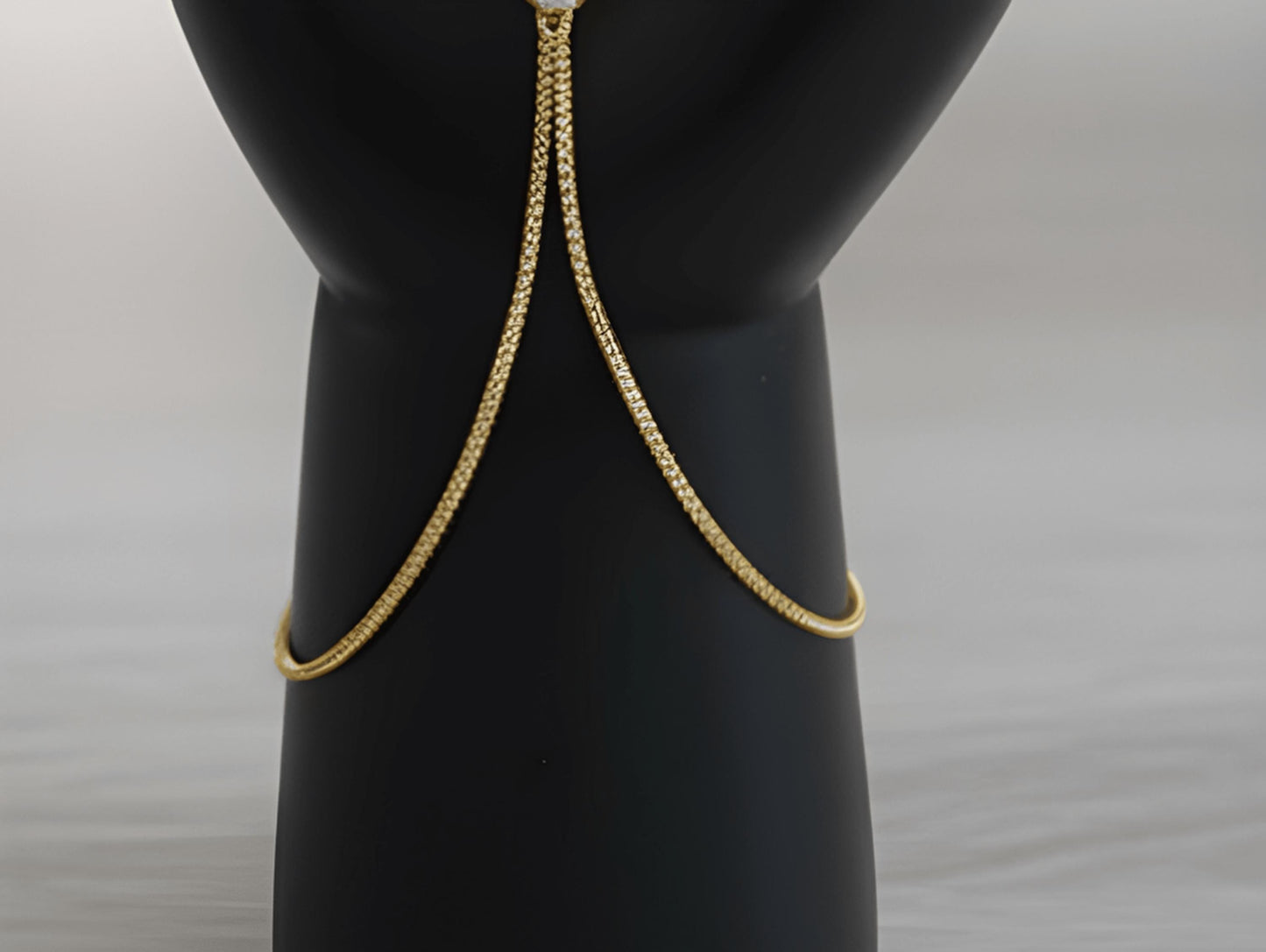 Elegant Baguette Crystal Gold Hand Harness • Sparkling Slave Bracelet Ring