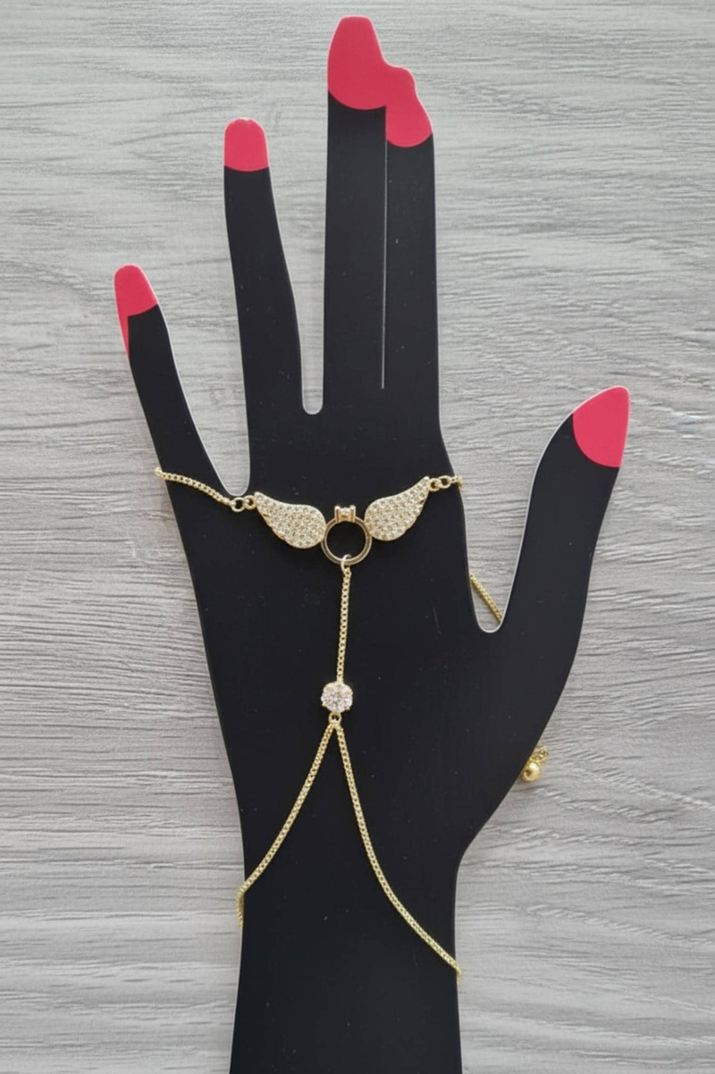 Dainty Angel Wings Gold Hand Harness • Sparkling Guardian Wing Slave Bracelet