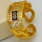 Gold-Plated Cuban Link Monaco Bracelet & Adjustable Ring Set – Sparkling Pave Stone Jewelry