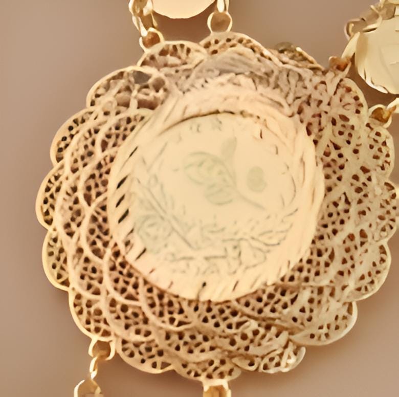 Gold-Plated Ottoman Coin Necklace – Arabic Calligraphy Pendant, Turkish Style