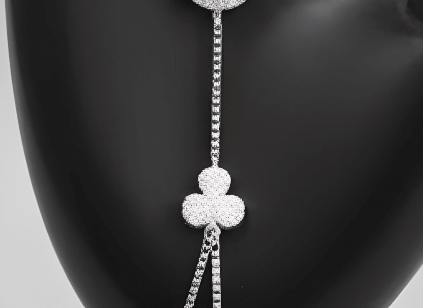 Elegant Silver Clover Hand Harness • Dainty Sparkling Crystal Slave Bracelet Ring