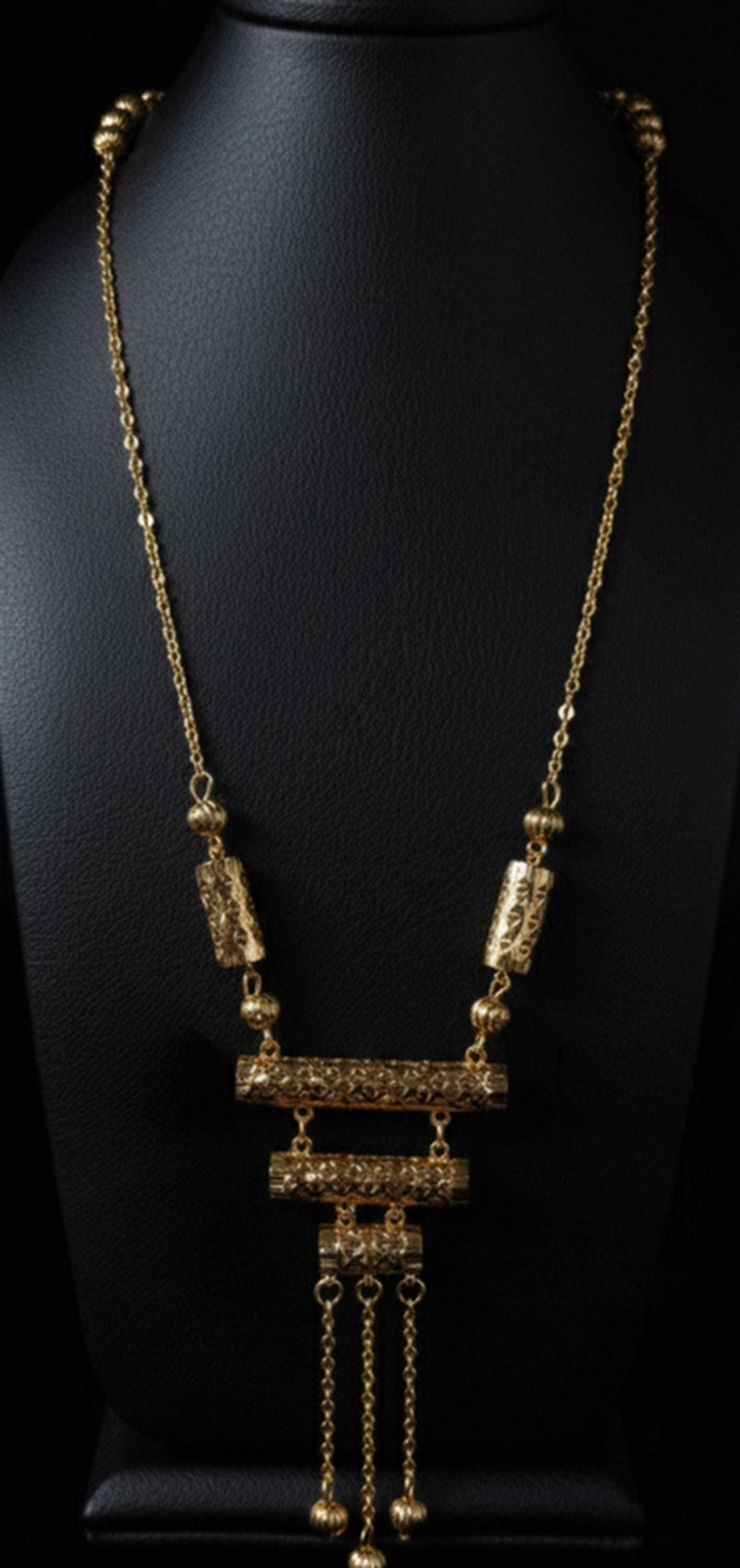 Exquisite Gold Plated Ottoman Style Filigree Necklace Set • Ethnic Cylinder Drop Earrings