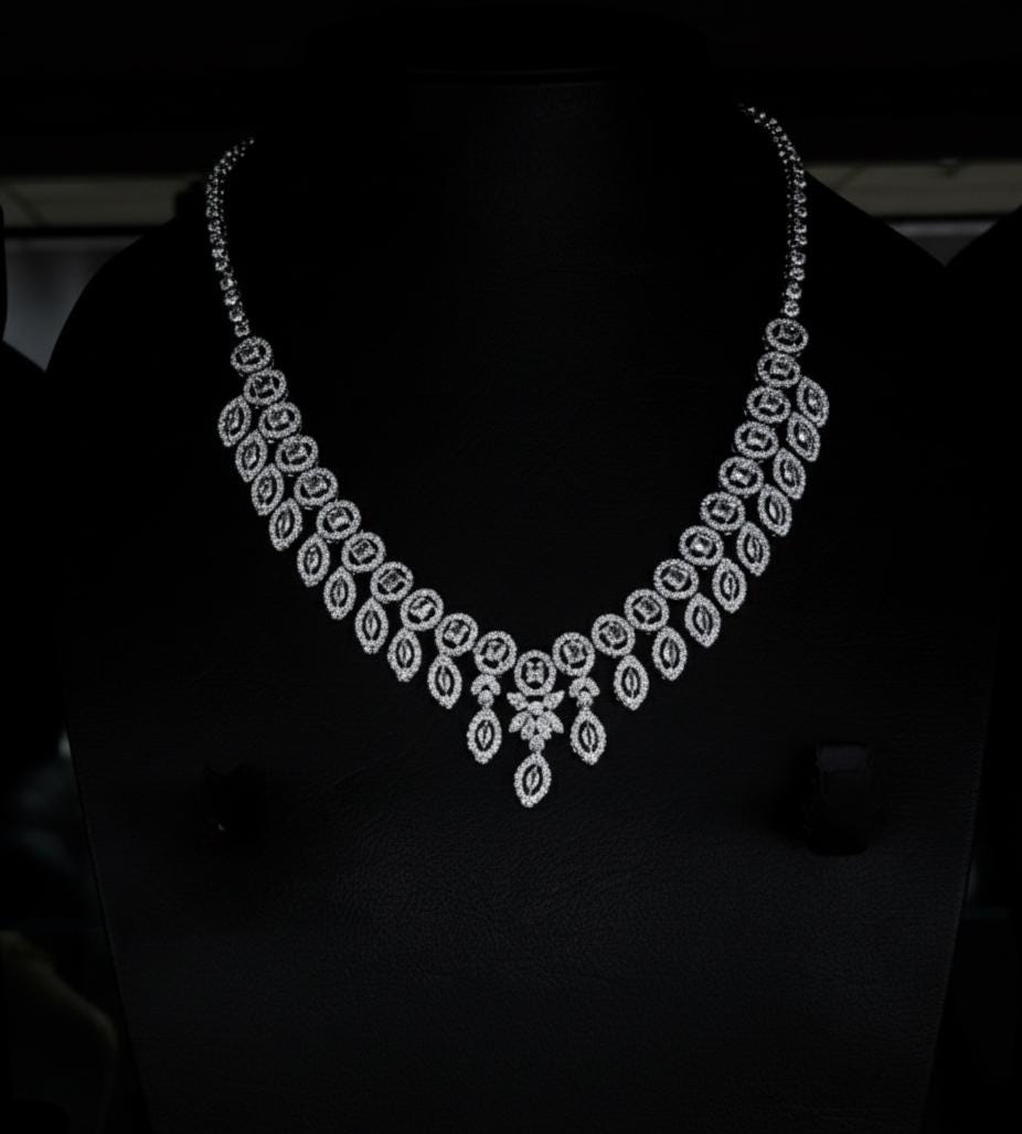 Luxury Silver Plated Geometric Hexagon Jewelry Set • Crystal Honeycomb • 4Pcs