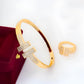 Elegant Gold-Plated Bracelet & Ring Set for Women – Dazzling Crystal Accents – Arabic Inspired Jewelry Gift