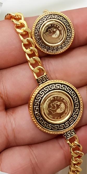 Gold-Plated Greek Coin Jewelry Set – Queen Cameo Necklace, Bracelet & Earrings