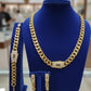 Luxury Gold Plated Monaco Cuban Chain Jewelry Set Statement Gift