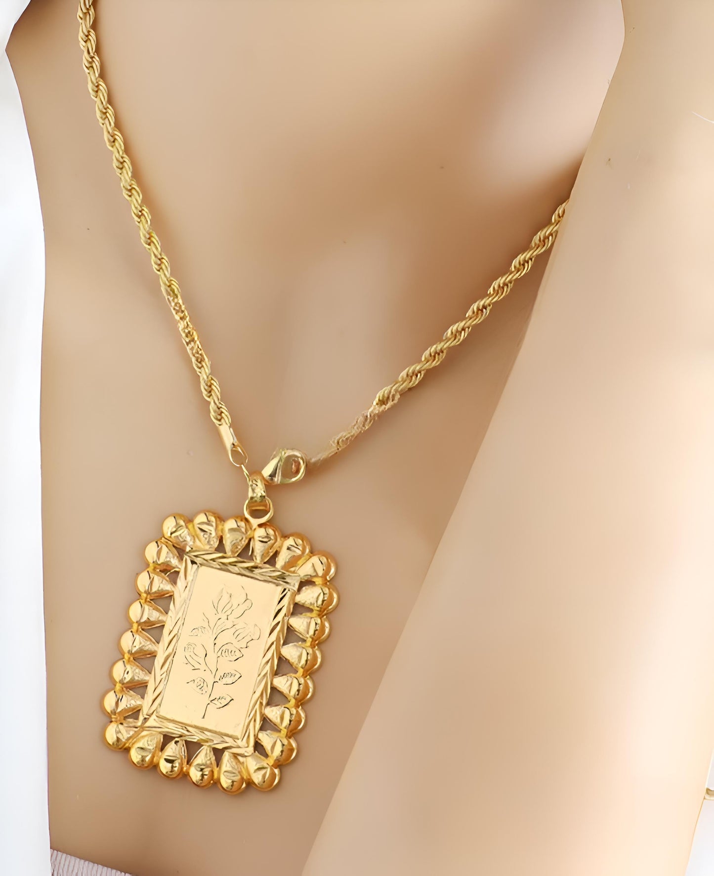 Elegant Gold-Plated Flower Frame Jewelry Set | Turkish Design Necklace, Bracelet, Earrings & Ring for Women