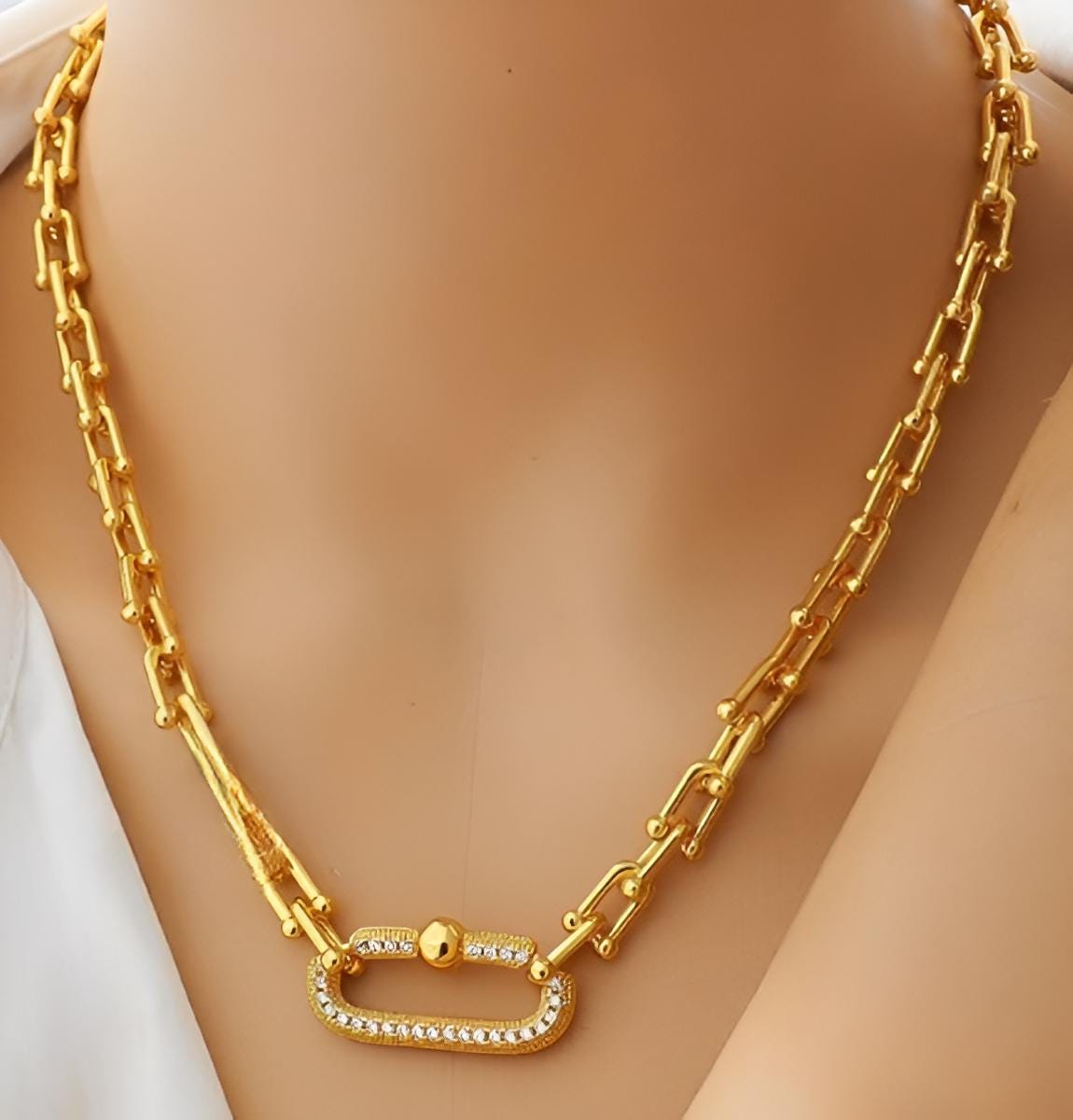 Elegant Gold-Plated Link Jewelry Set | Necklace, Bracelet & Earrings