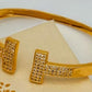 Gold-Plated Open Cuff Bracelet & Adjustable Ring Set – Pave Stone Jewelry for Women