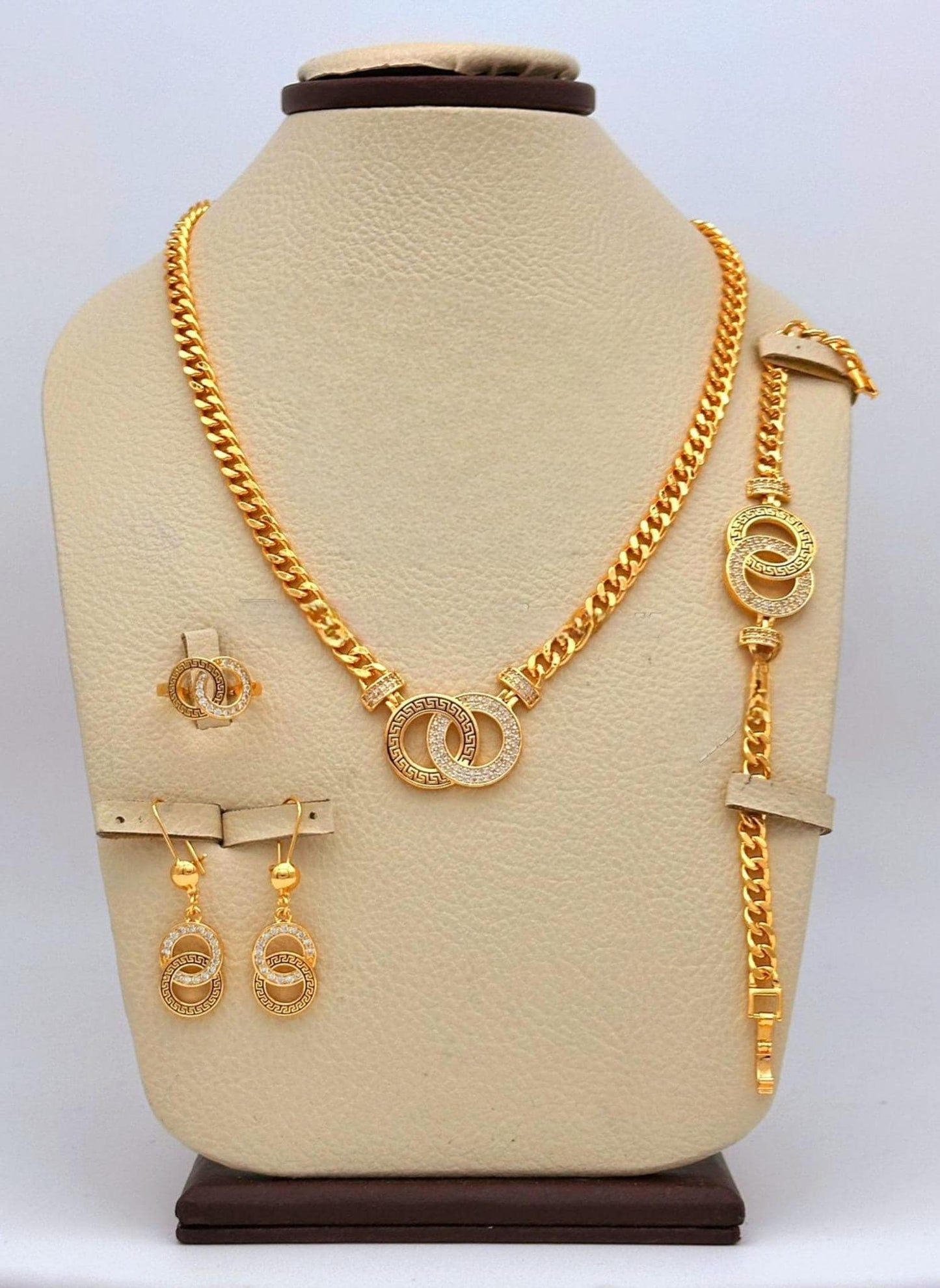 Gold-Plated Arabic Jewelry Set | Bridal Necklace, Earrings, Bracelet & Ring