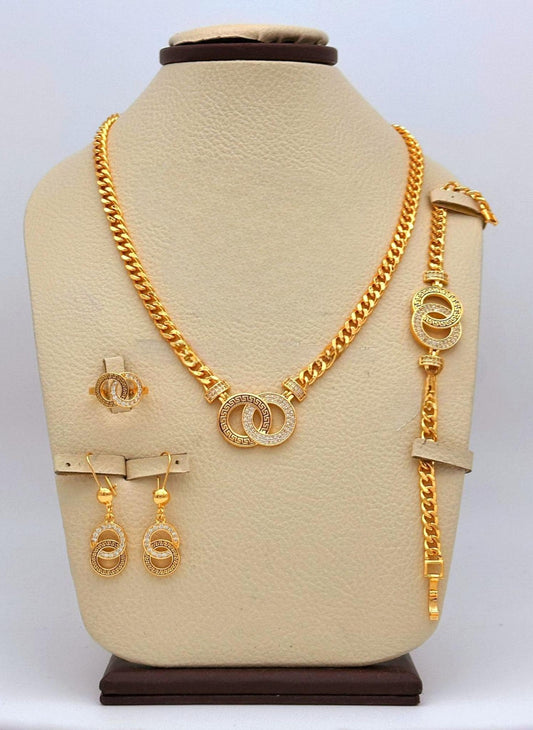 Gold-Plated Arabic Jewelry Set | Bridal Necklace, Earrings, Bracelet & Ring