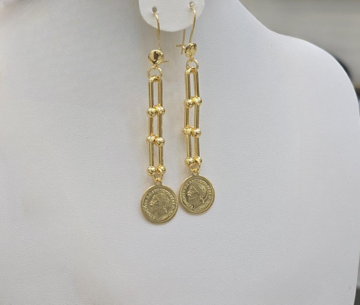 Gold Plated Coin Jewelry Set Chain Necklace Bracelet Earrings