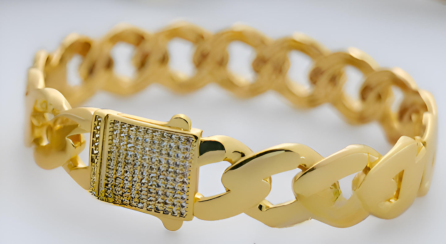 Gold-Plated Cuban Link Bracelet & Ring Set – Iced Out Hip Hop Jewelry