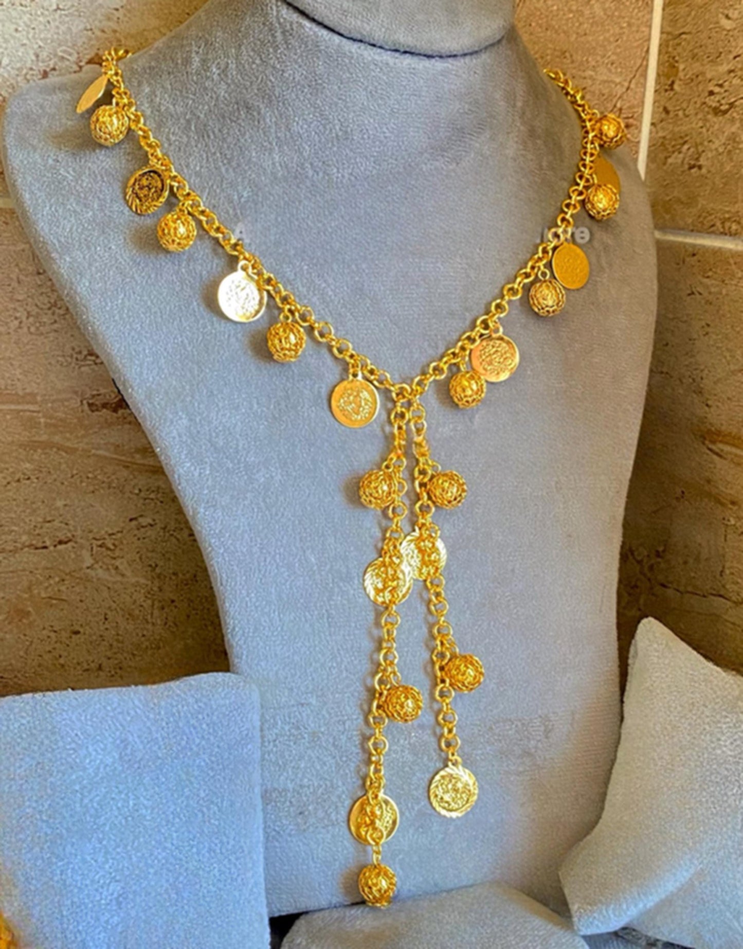 Gold-Plated Ottoman Coin Jewelry Set – 4-Piece Necklace, Earrings, Bracelet & Ring, Turkish Style