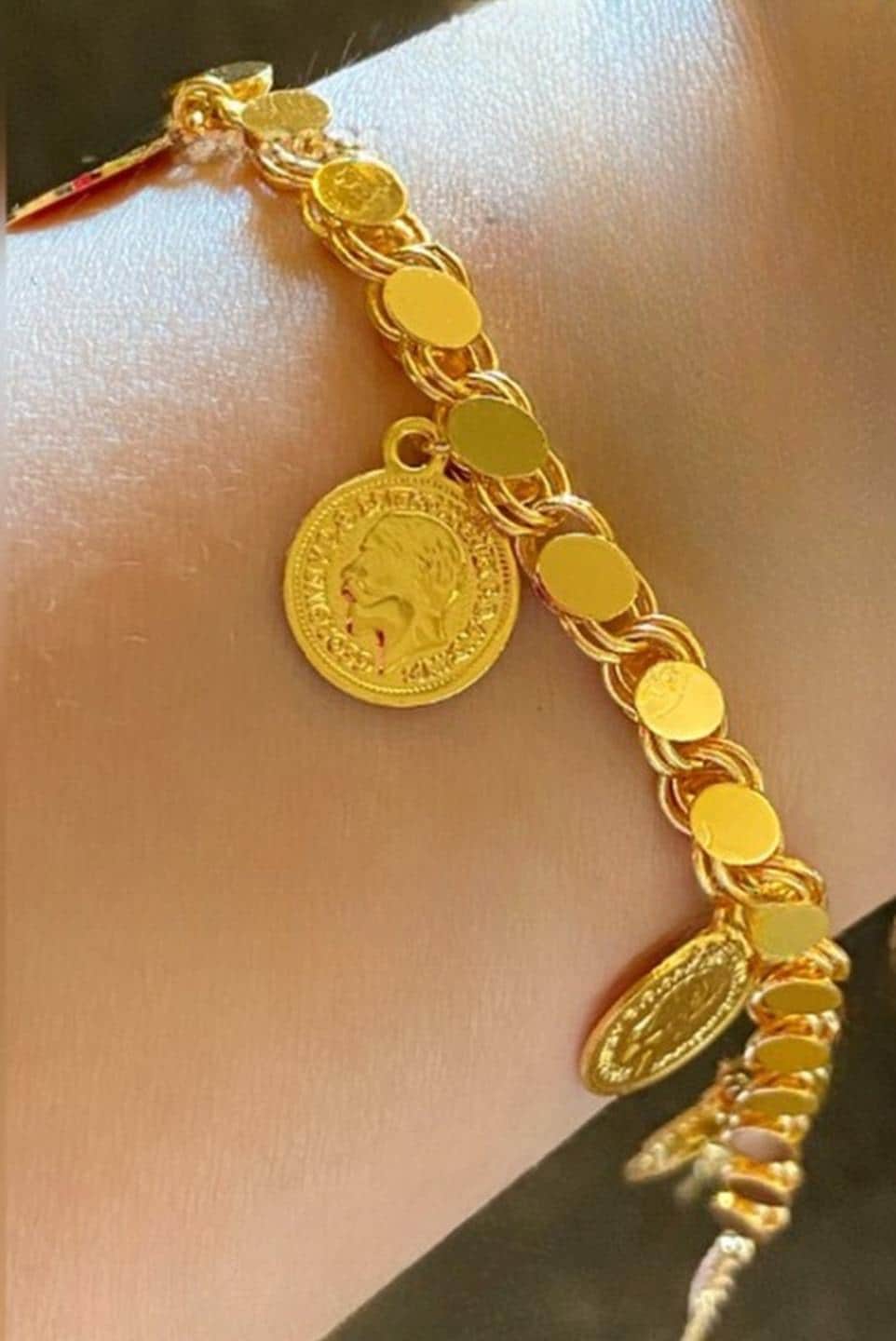 Gold-Plated Ottoman Coin Bracelet Set: Turkish Style Jewelry