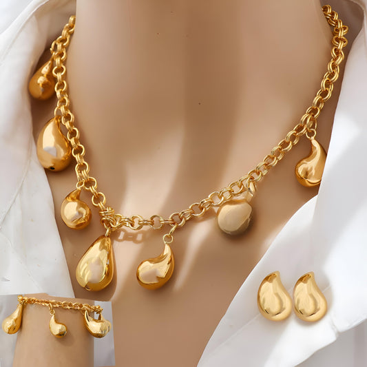Golden Raindrop Elegance Set – Bold Plated Jewelry Design