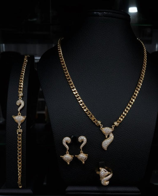 Luxury Gold Plated Floral Crystal Jewelry Set • Vintage Teardrop Design • 4Pcs