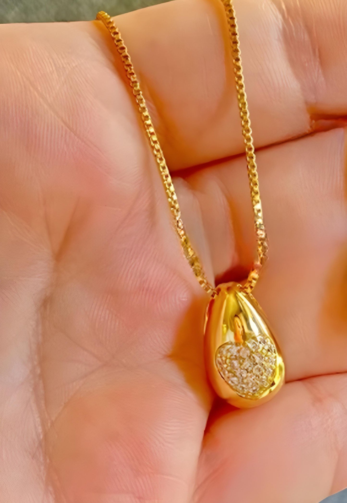 Gold-Plated Heart Teardrop Jewelry Set – Elegant Necklace & Earrings with Cubic Zirconia Stones