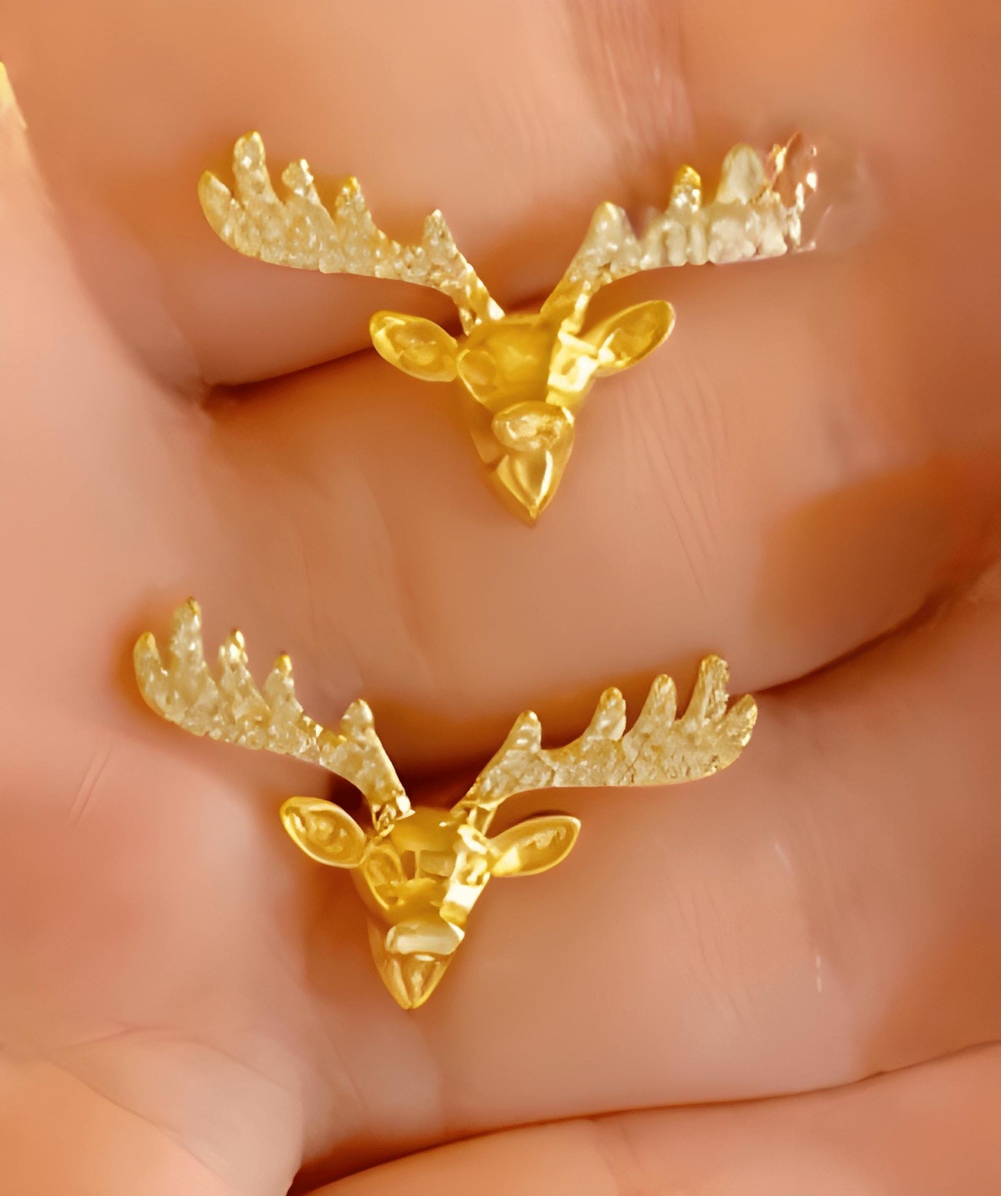 Gold Plated Deer Jewelry Set: Crystal Antlers Necklace, Bracelet & Earrings