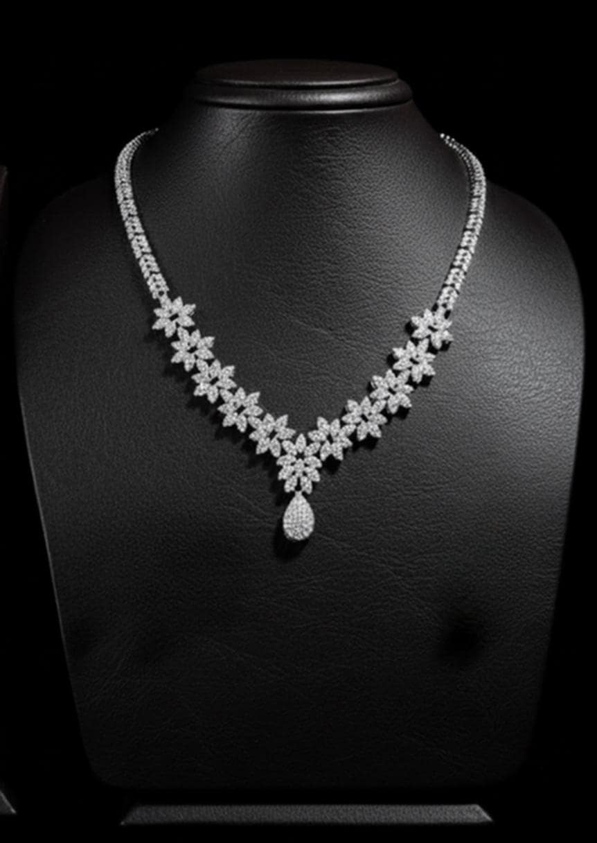 Luxury Silver Floral Jewelry Set Bridal Wedding Elegant Gift