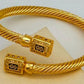 Gold-Plated Twisted Cable Cuff Bracelet & Adjustable Ring Set – Pave Stone Jewelry