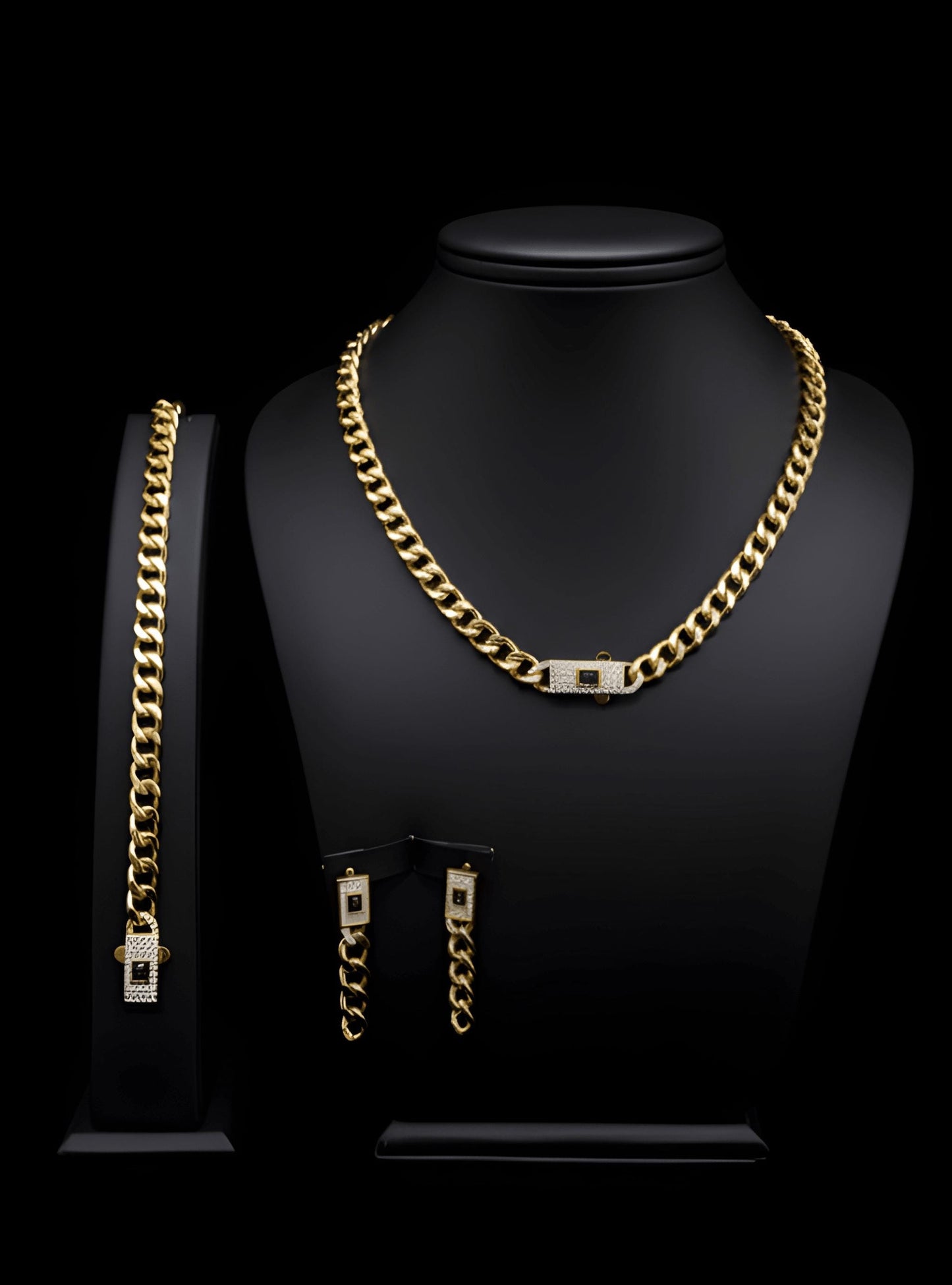 Luxury Gold Plated Monaco Jewelry Set • Crystal Halo Design • 4Pcs