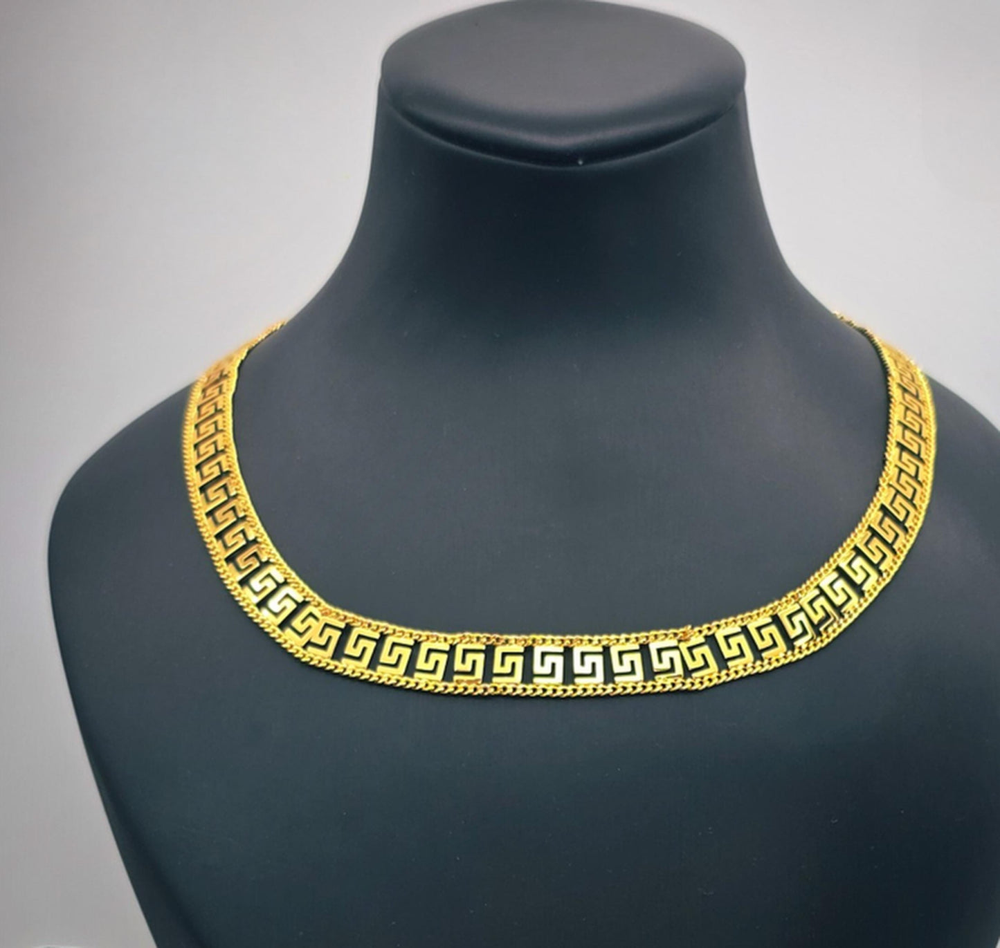 Gold Plated Greek Key Jewelry Set Necklace Bracelet Earrings