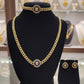 Gold Plated Cuban Chain Jewelry Set Greek Medallion Necklace Choker Earrings