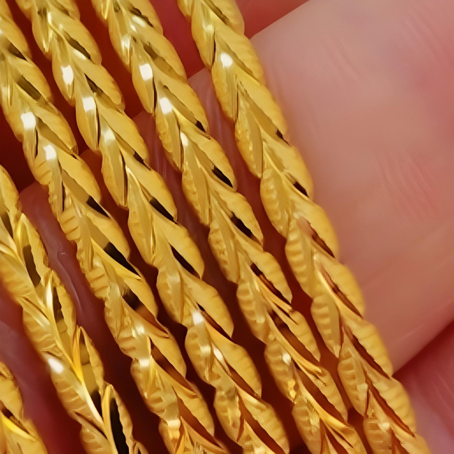 7 Gold-Plated Bangles Set – 7 -Piece Stackable Bracelets with Elegant Leaf Design